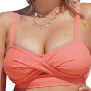 Ruched Plus Size Criss Cross Coral Bikini Top Sz Lg